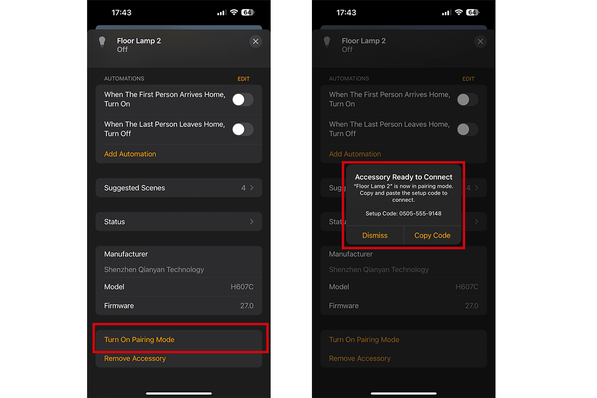 Multi admin mode export device from homekit