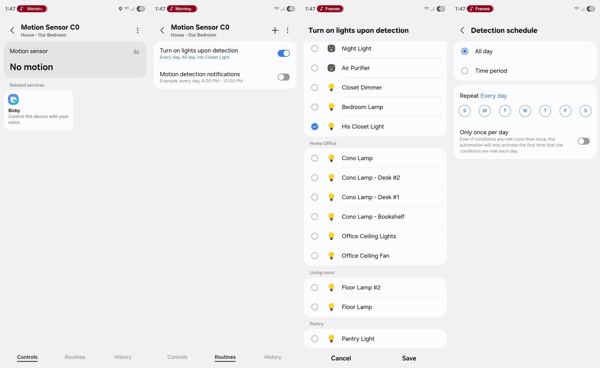 Options available for the switchbot motion sensor via matter