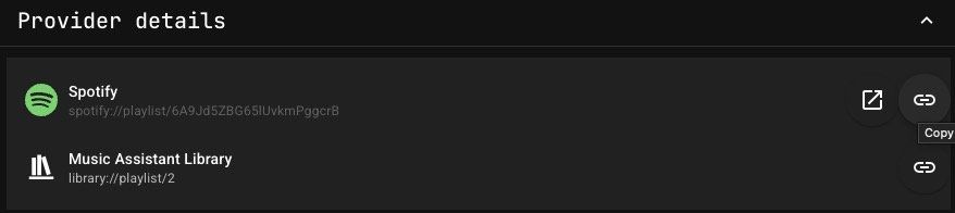 Provider details for a playlist in music assistant