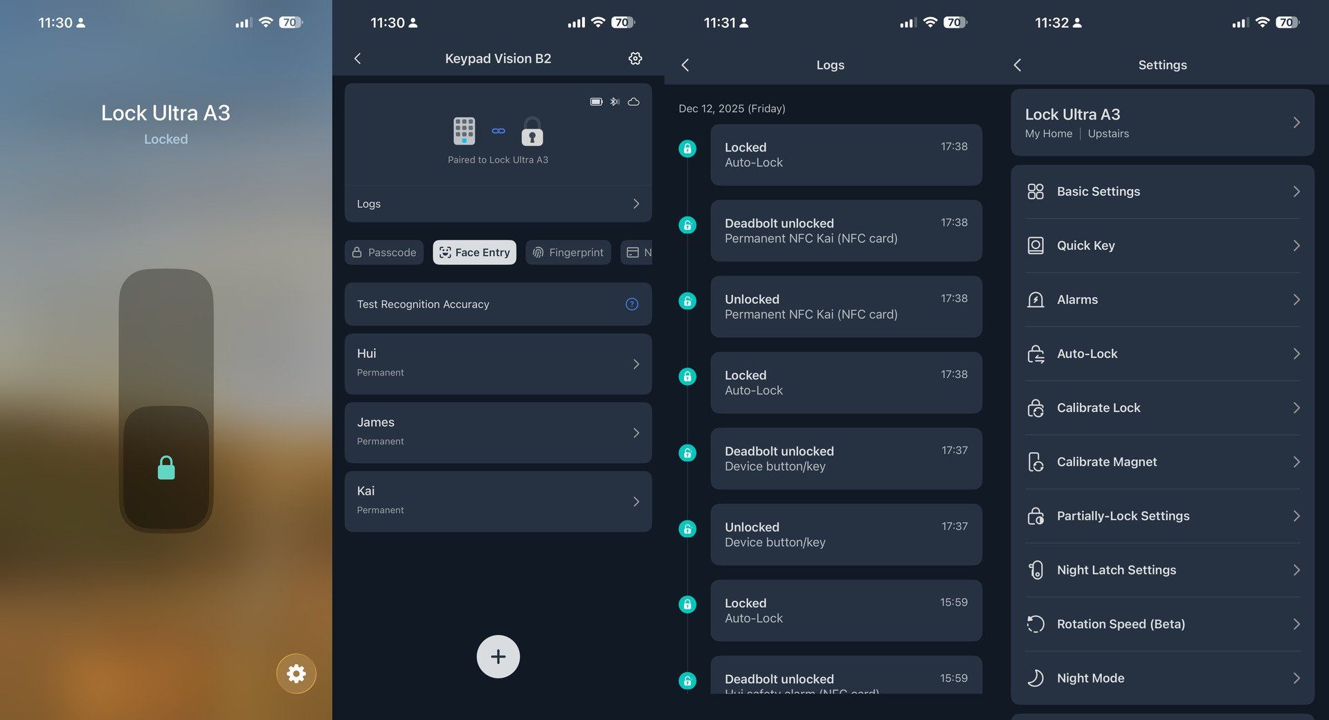 Switchbot app and matter lock screenshots